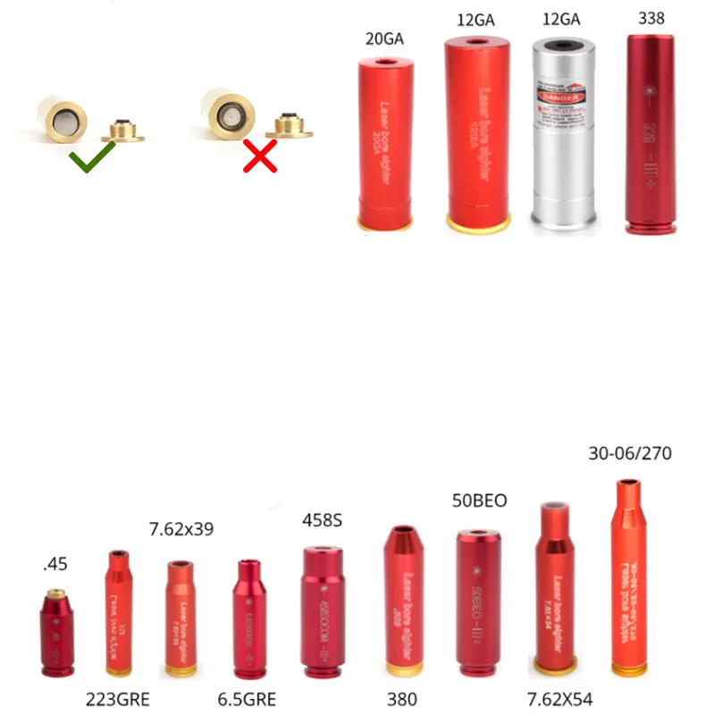Boresighter láser de 9mm 380ACP 12GA.223 223Rem colimador láser 5,45x39 20GA mira de orificio láser