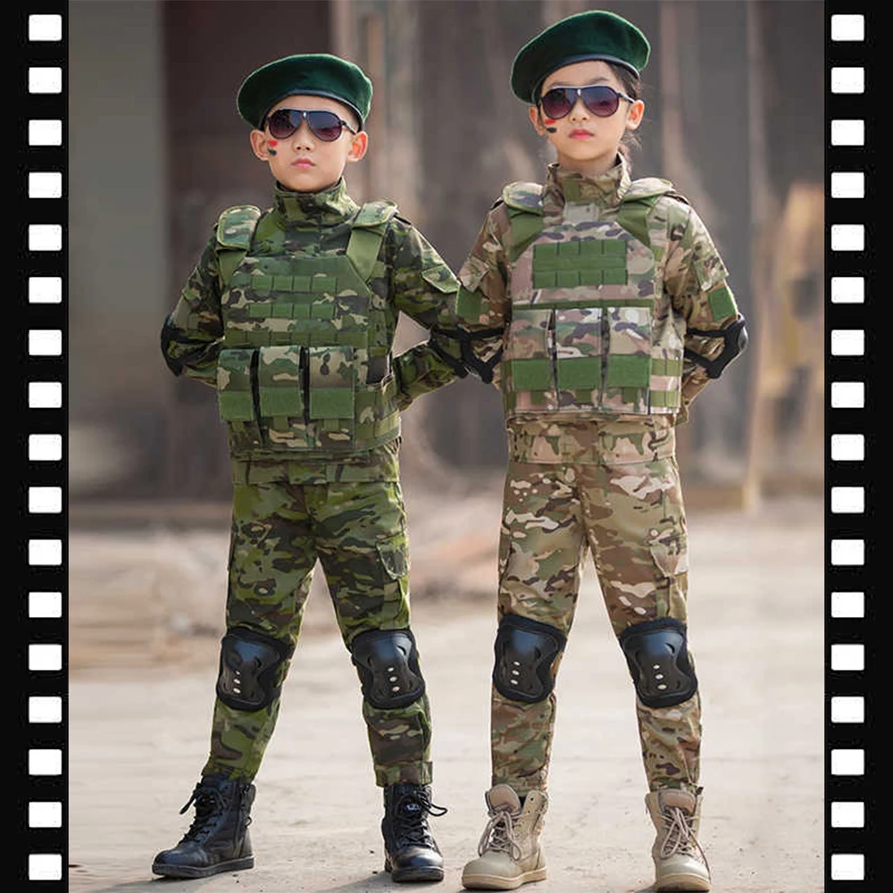 Conjunto de uniforme de entrenamiento táctico militar para niños y niñas, Top de camuflaje, pantalones, traje con equipo de combate, disfraz de fuerzas especiales para chico - imagen 2