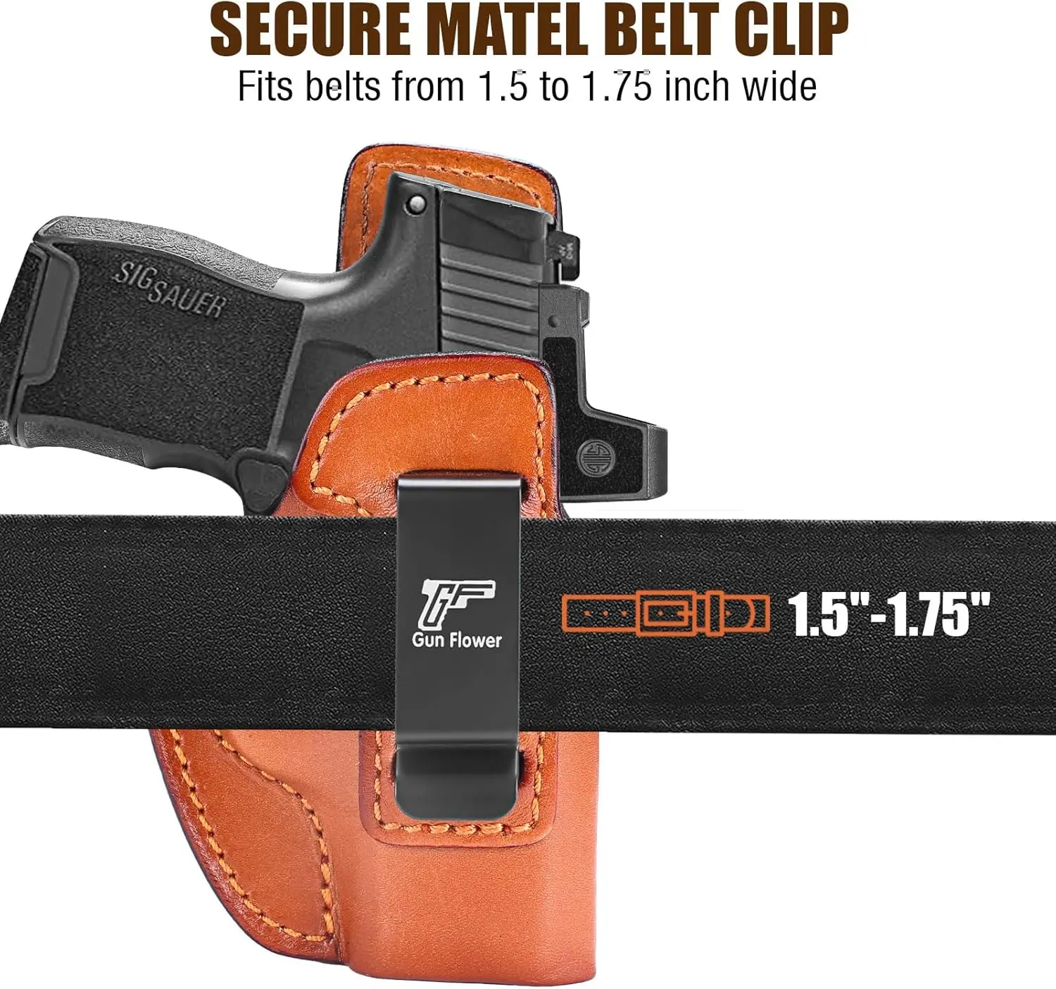 Funda de cuero IWB para SIG P365/ P365X/ P365 SAS/ P365-380, corte óptico, cinturilla interior, transporte oculto, cinturón de 1,5 "-1,75", mano derecha - imagen 5