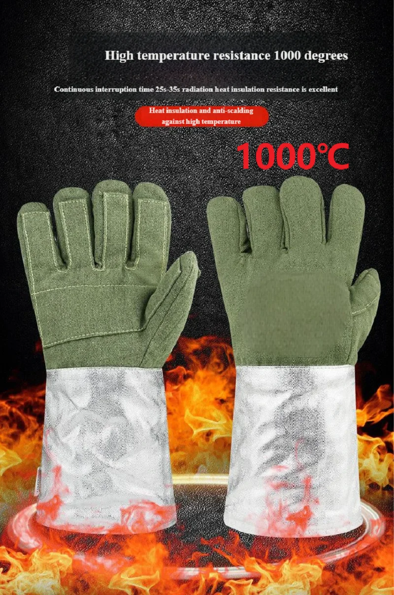 1000 ° C Guantes resistentes al calor Guantes de horno de papel de aluminio de aramida resistentes a la radiación y protección contra quemaduras para barbacoa industrial