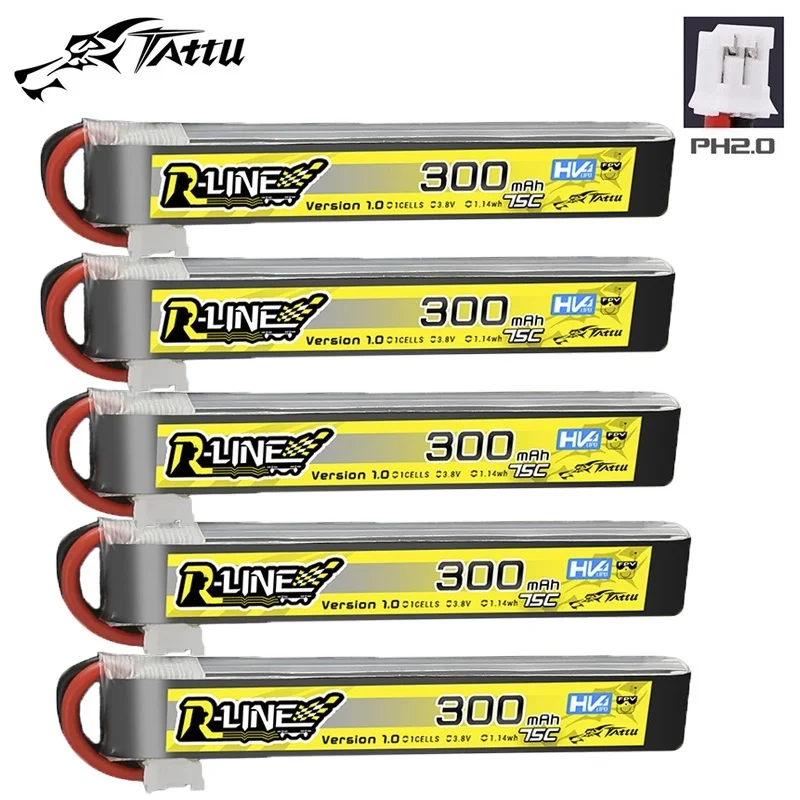 TATTU-batería Lipo recargable para Dron de carreras, 300mAh, 75C, 3,8 V, para helicóptero RC, Quadcopter, FPV, 1S, cargador