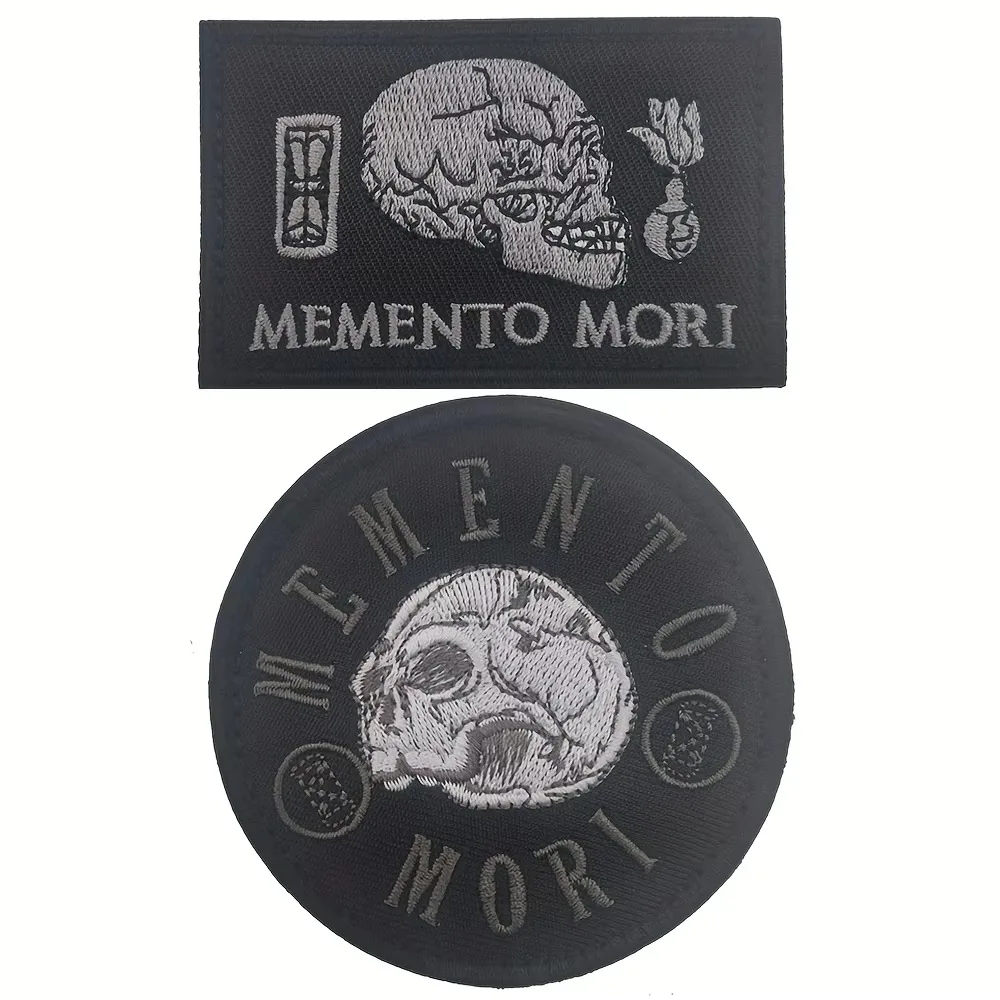 Parches Velcro Mochila TáCticos De Bordados Aplique bordado de calavera MEMENTO MORI, Parche de Velcros táctico militar, moral Punk, Vintage gótico para mochila Molle, 1 unidad - imagen 4