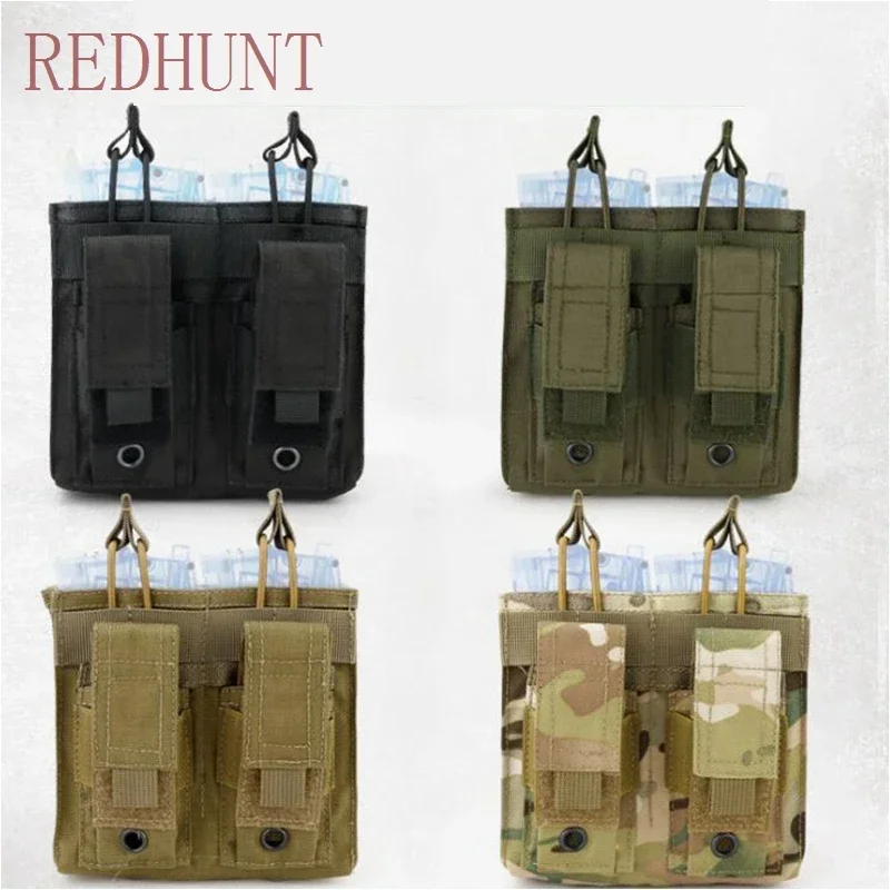 Bolsa doble para revistas, bolsa táctica Molle con tapa abierta, equipo de caza, portador de Rifle, Funda de cuero, bolsa de 9mm - imagen 2