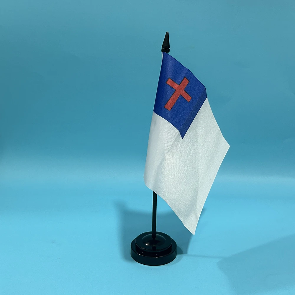 BANDERA SKY escritorio de oficina pequeña bandera de la bandera cristiana 14x21cm poliéster bandera cristiana mesa Banner adornos de escritorio banderas - imagen 5