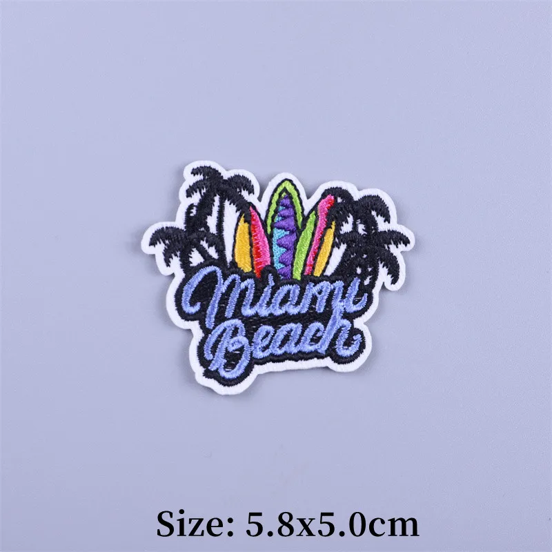 Parches termoadhesivos bordados de paisaje de playa, parche para ropa de paisaje, mochila termoadhesiva, apliques Fusibles de tela - imagen 4