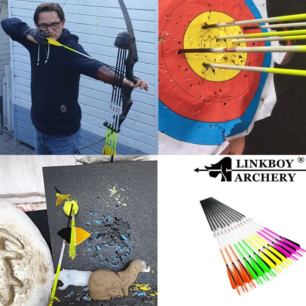 Linkboy Archery Spine 300 340 400 500 600 3032inch Carbon Arrows Shaft 2 Vanes Green Recurve Compound Bow Longbow Hunting Shooting 12PCS ... (3)