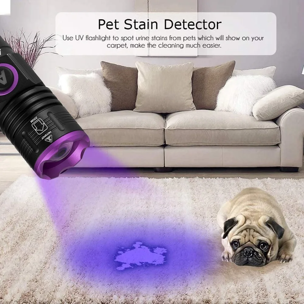 Linterna UV táctica 365nm USB recargable focalizable con zoom - imagen 3