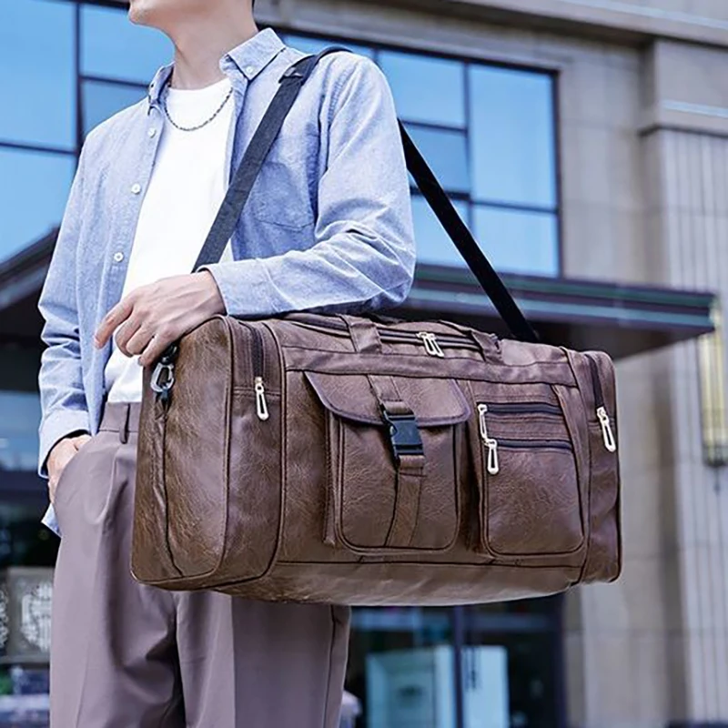 Bolsa de lona para gimnasio y Fitness, bolsas deportivas para Yoga, viaje de PU, portátil, para senderismo al aire libre, paquete de equipaje de gran capacidad, mochila tipo mensajero con cremallera - imagen 5