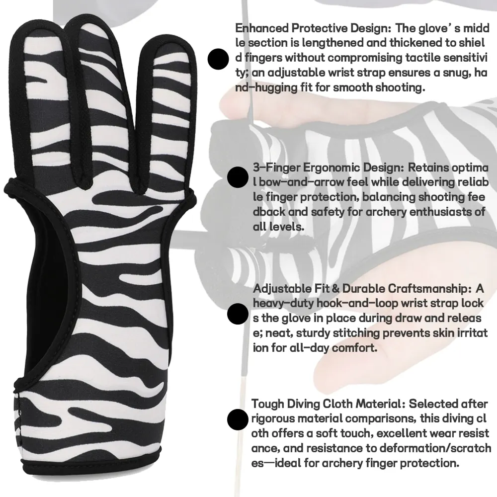 Arco de caza, protector de 3 dedos, camuflaje/raya, lengüeta para dedo, tela de buceo, equipo protector, tiro con arco, accesorios para objetivo de caza - imagen 3