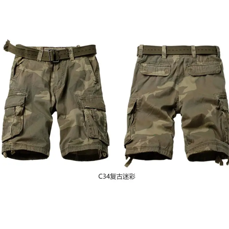 Pantalones cortos de camuflaje al aire libre para hombre, resistentes al desgaste, monos transpirables con múltiples bolsillos, pantalones cortos deportivos de senderismo, sin cinturón - imagen 2