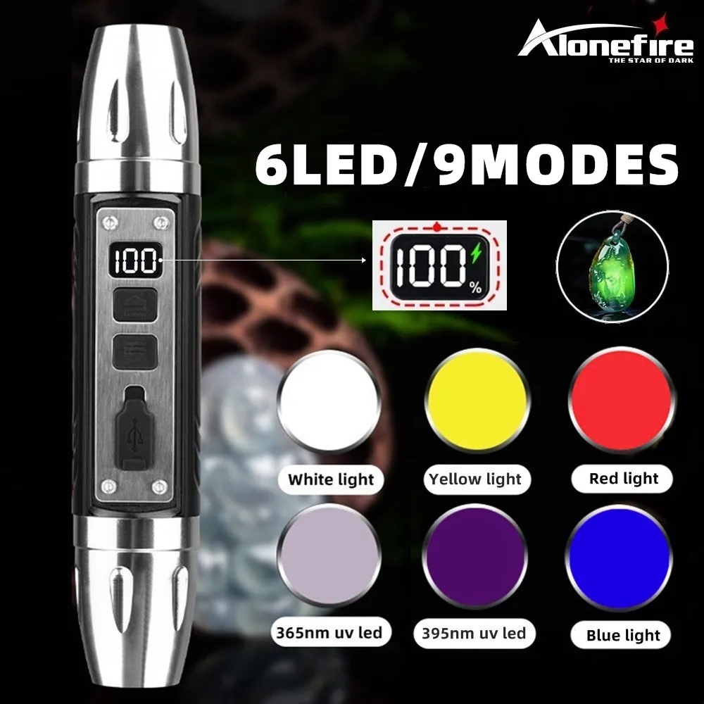 Linterna táctica LED UV recargable USB luz blanca y amarilla - imagen 2