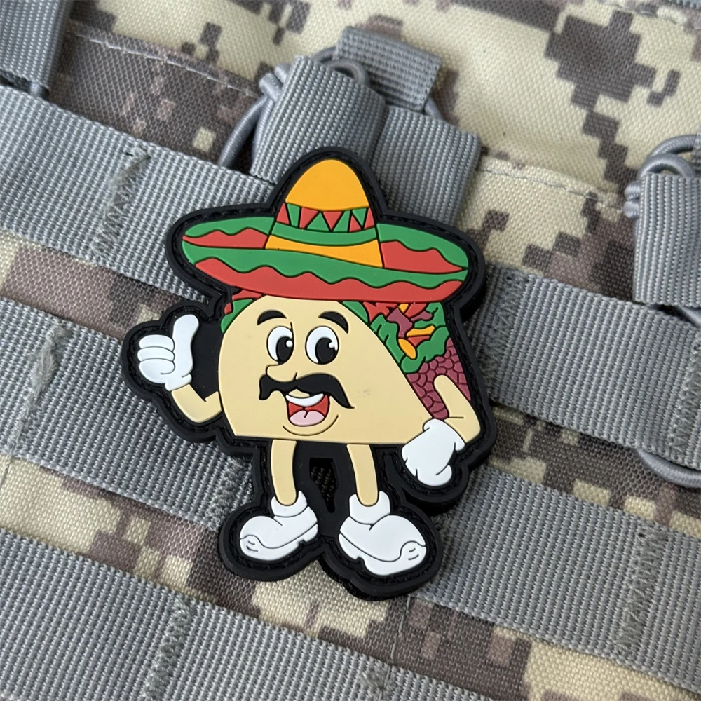Parche divertido de Taco Regular, brazalete táctico militar de moral del ejército, parches de gancho y bucle de PVC 3D para pegatina de mochila - imagen 3