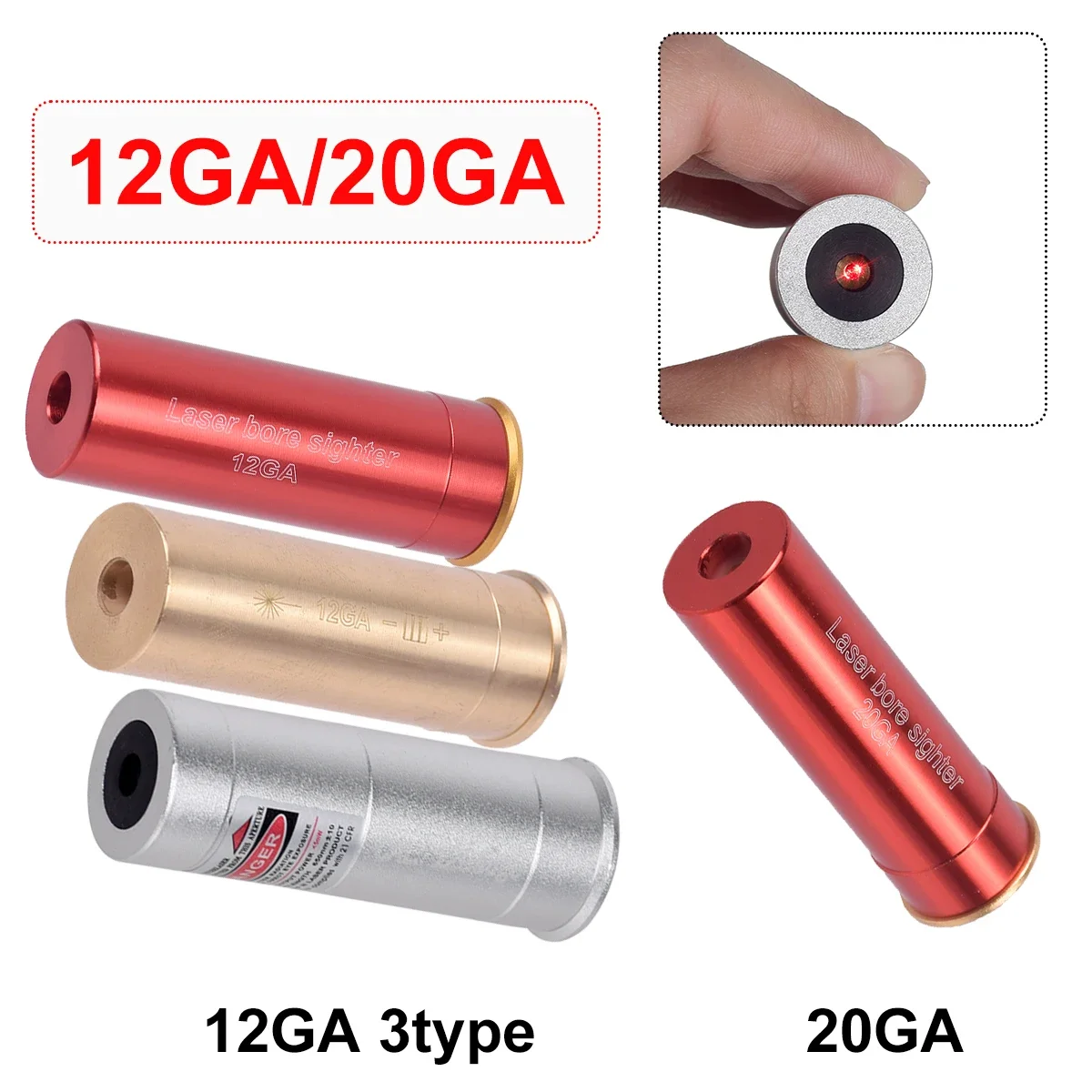 Táctico 12GA 20GA serie calibre punto rojo láser Boresighter accesorios de caza Bore Sight 12 calibre barril cartucho