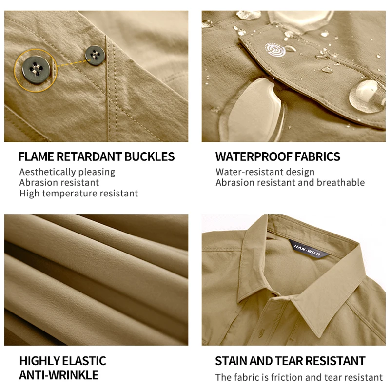 Camisas tácticas Camisas largas ligeras para hombres Safari Camisa de carga de trabajo con múltiples bolsillos Ropa de hombre de secado rápido Camisas casuales - imagen 4