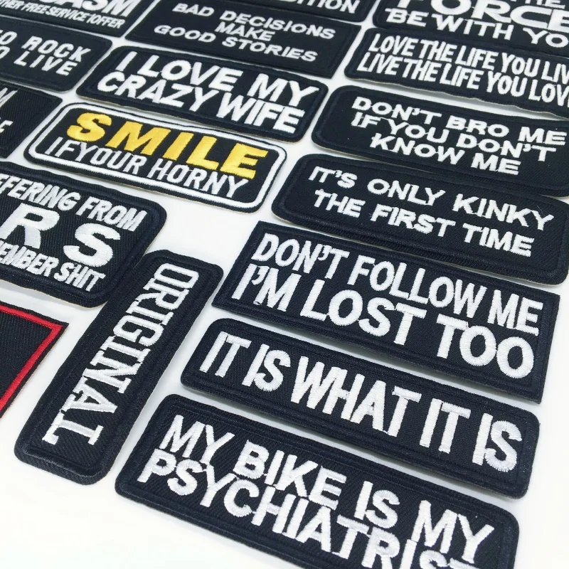 3 unids/lote de parches bordados con letras para ropa, parches para planchar, apliques de texto DIY para ropa, chaqueta, pegatinas con eslogan a rayas - imagen 3