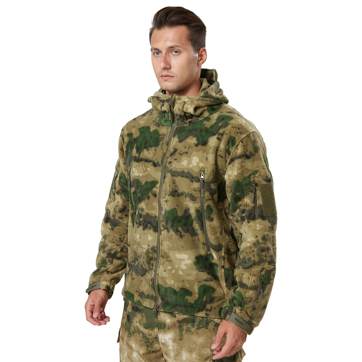 Chaquetas tácticas cálidas de lana para hombre, chaqueta de camuflaje CP, cortavientos, ropa de trabajo al aire libre, abrigo con capucha para senderismo, prendas de vestir con cremallera - imagen 4