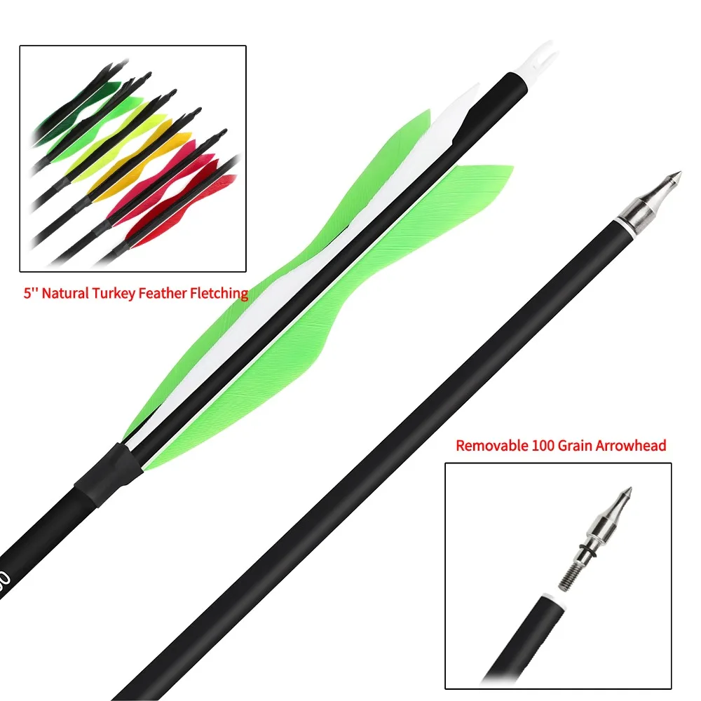 6/12 Uds. Flechas de tiro con arco de 31,5 pulgadas OD7.8mm eje de flechas de carbono 5 ''plumas de pavo para arco caza al aire libre tiro práctica de objetivo - imagen 3
