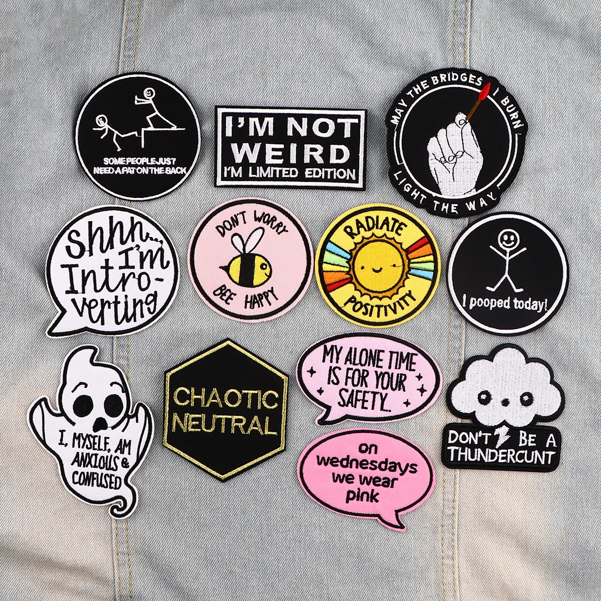 Parche divertido para planchar para hombre, parche para ropa, parche bordado con letras, accesorios de ropa, pegatinas de costura