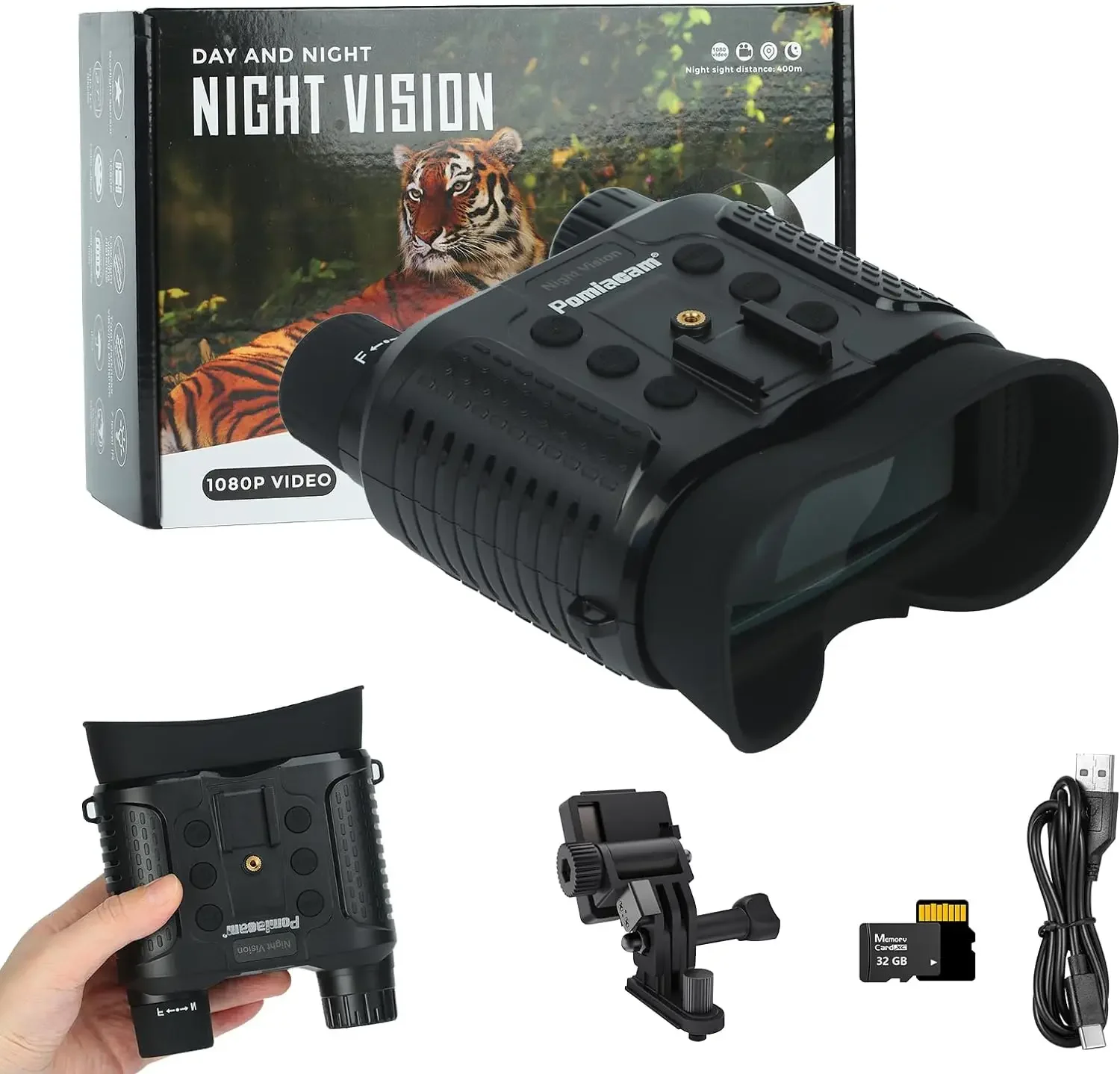 NV8160 Equipo de caza y acampada digital infrarrojo Binoculares de visión nocturna Pantalla de 2,7 pulgadas Montaje en cabeza Batería incorporada Recargable - imagen 2