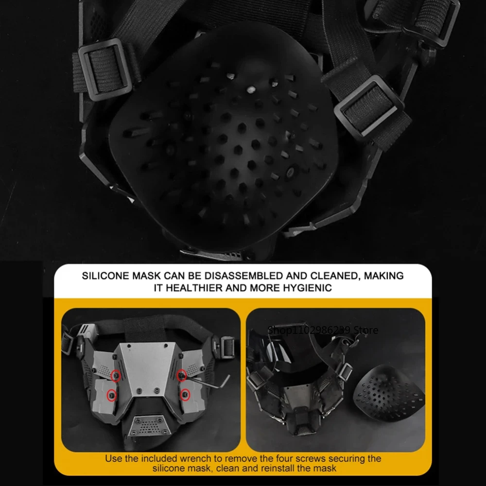 Máscara Cyberpunk Airsoft, máscara cibernética gótica Punk para hombres, máscara de media cara desmontable antiniebla para accesorios de Cosplay para fiesta de Halloween - imagen 5