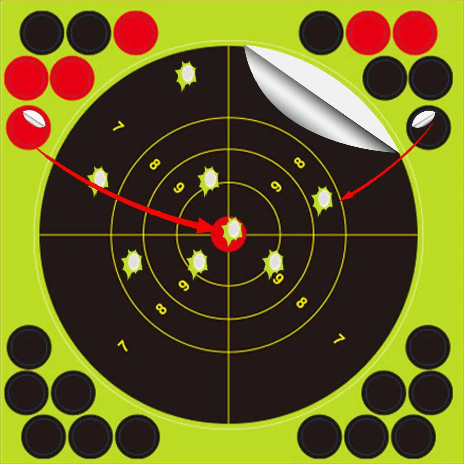 Alvo de tiro contra salpicaduras FF de 8x8 pulgadas, pegatina fluorescente de ráfaga y parche, objetivo reactivo, entrenamiento de tiro y práctica de objetivo - imagen 5