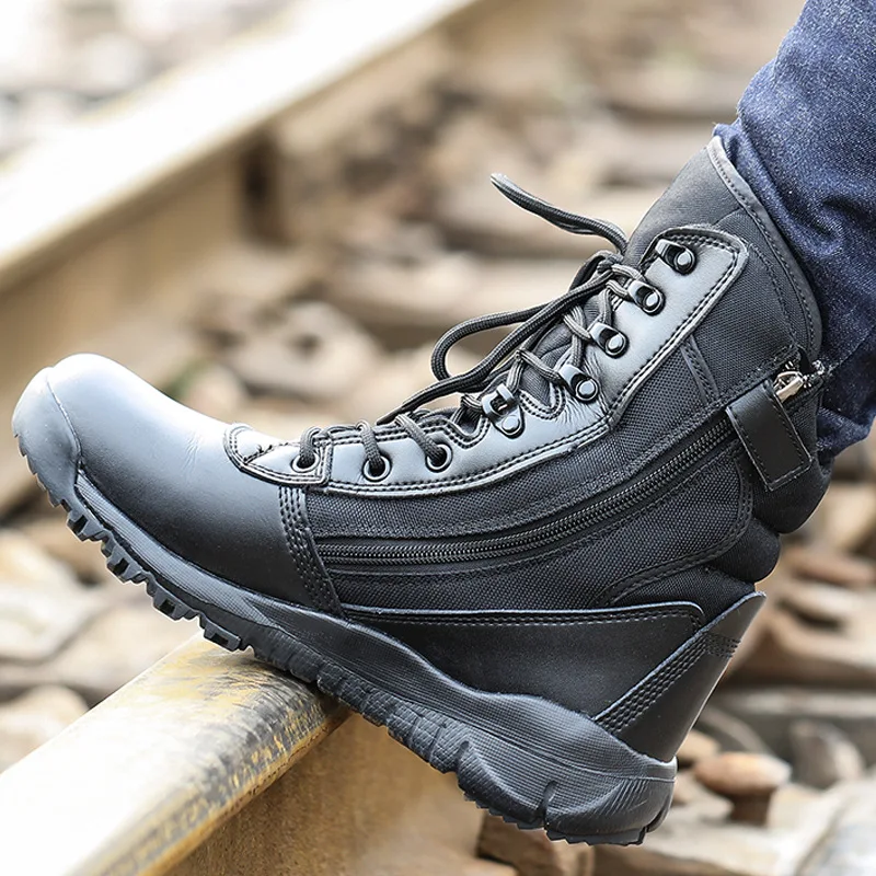 Botines de combate para hombre, botas militares informales con cremallera completa, zapatos tácticos con cordones para escalada al aire libre, verano y otoño - imagen 2