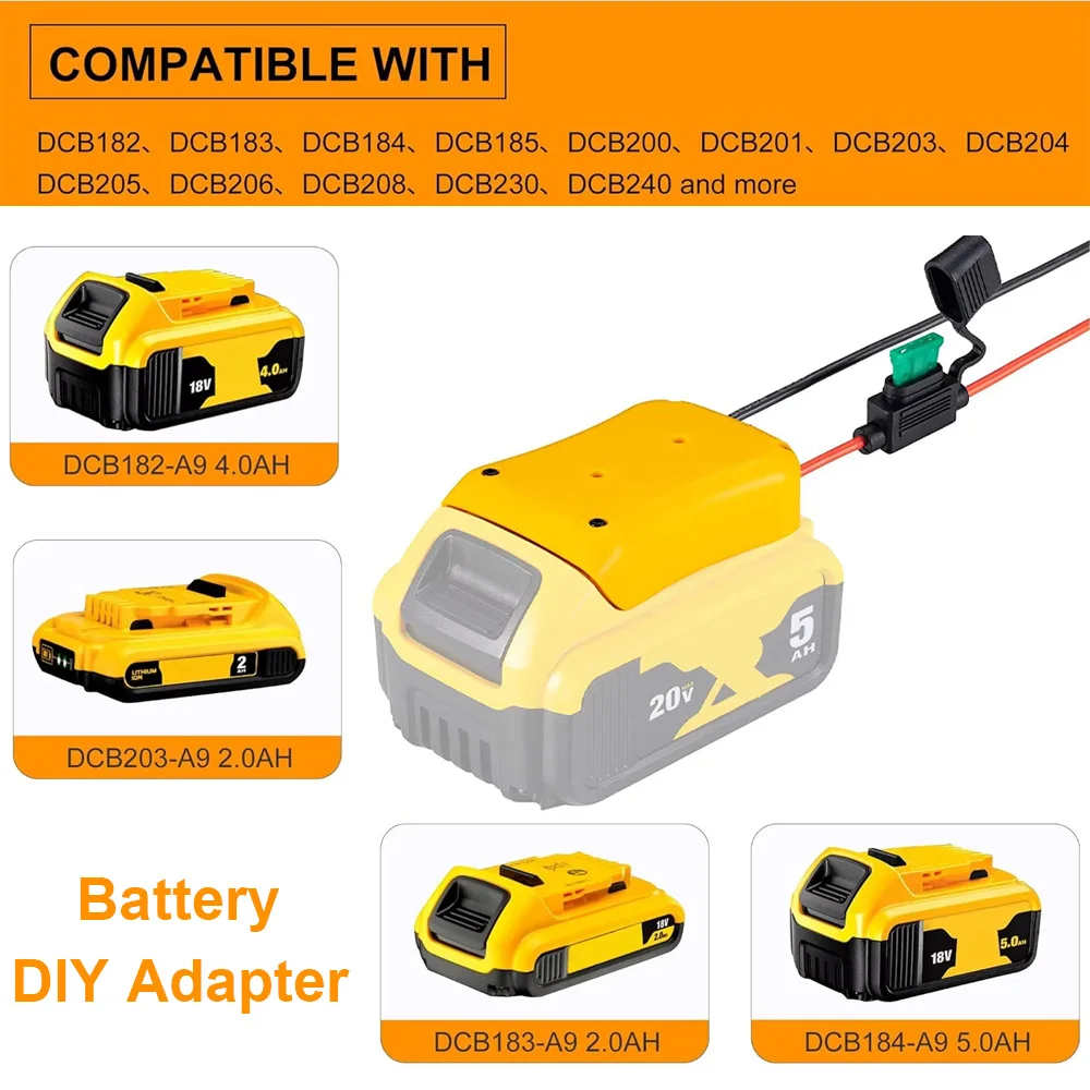 1 Uds. Adaptador de batería de 20V para Dewalt Power Wheel adaptador de batería cable convertidor de batería con conector de fusible - imagen 5