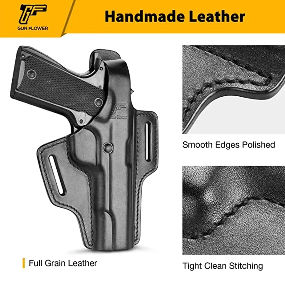 Funda apta para Colt 1911 y most1911, 5 pulgadas, 2 ranuras, cuero de grano completo, OWB, soporte para pistola con rotura para el pulgar, bolsa para pistola táctica derecha para caza - imagen 3