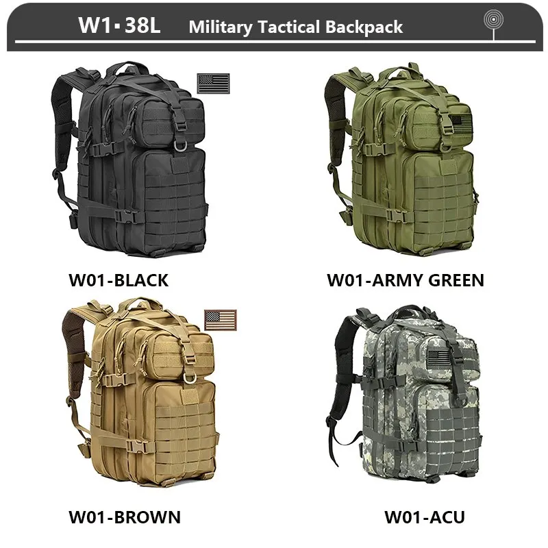 Mochila táctica, paquete de asalto de 3 días, bolsa Molle de 38/45L, grande, impermeable para exteriores, senderismo, Camping, viaje, mochila 600D, pesca para hombres - imagen 2