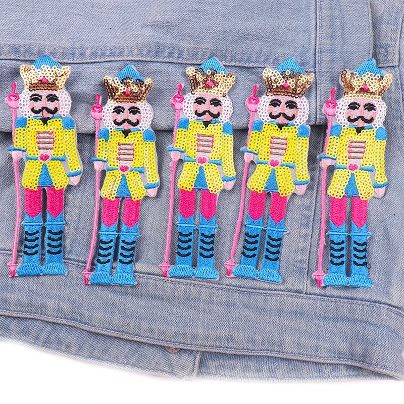 Parches bordados de Cascanueces, parche de muñeca soldado rey, parches para planchar para ropa, chaquetas DIY, sombreros, decoración bordada, 5 uds. - imagen 2