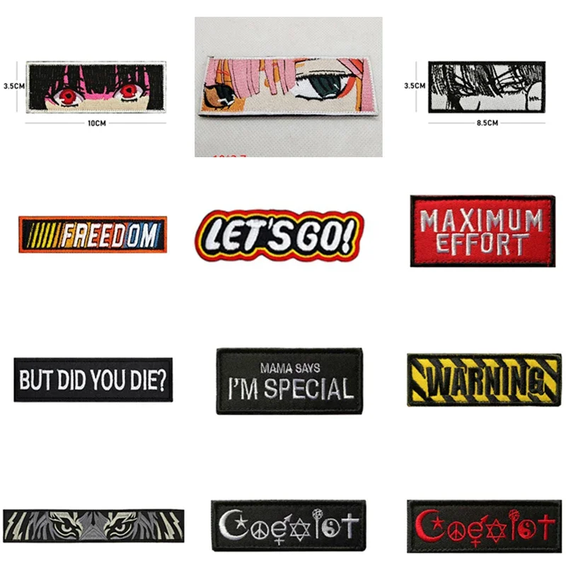 Parche de gancho y bucle bordado, insignia personalizada, Anime DIY, costura, parches en inglés, bolsa, pegatina, accesorios de ropa - imagen 3