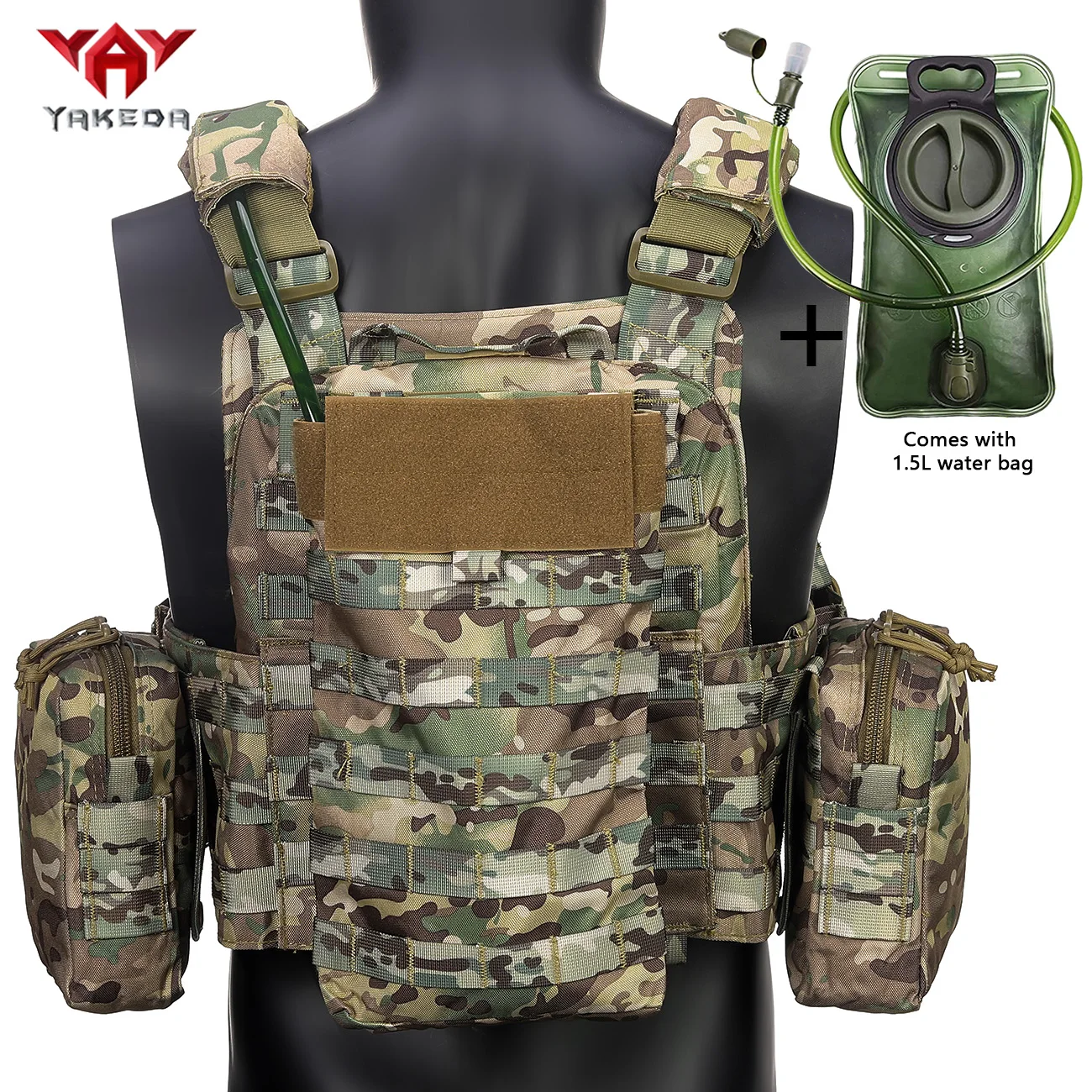 YAKEDA (con bolsa de agua adicional) Chaleco para exteriores, chaleco de entrenamiento para equipos transfronterizos, chaleco de entrenamiento multifuncional de camuflaje - imagen 3