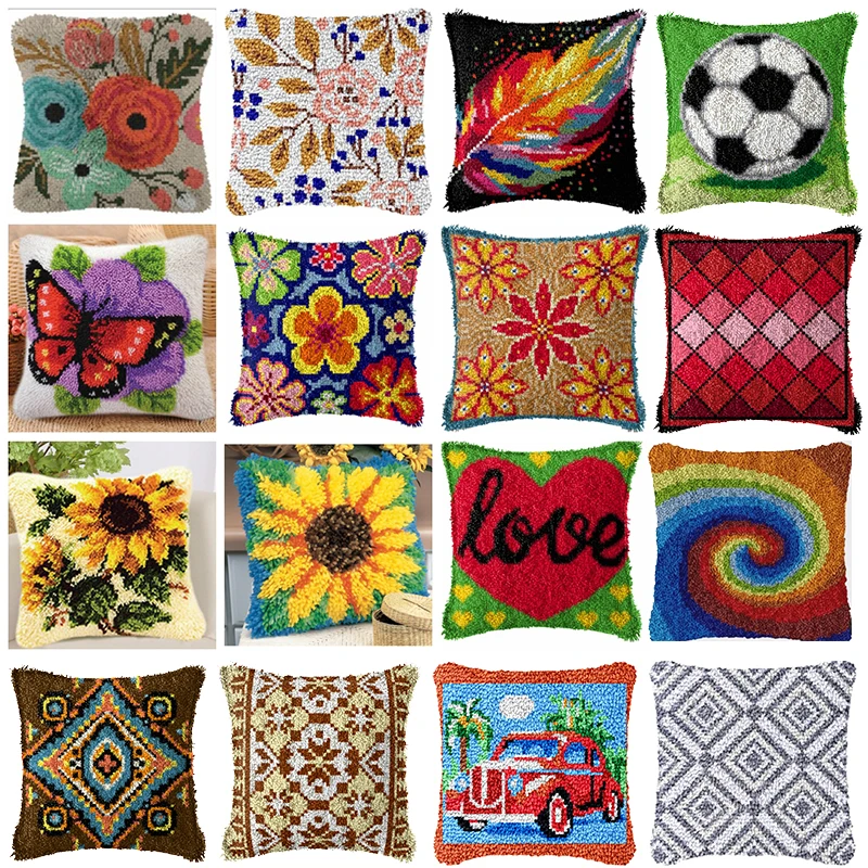 Kits de ganchos de pestillo de dibujos animados a rayas Retro, almohada bordada de segmento 3D, punto de cruz de lana, alfombra bordada, almohadas con gancho de pestillo DIY