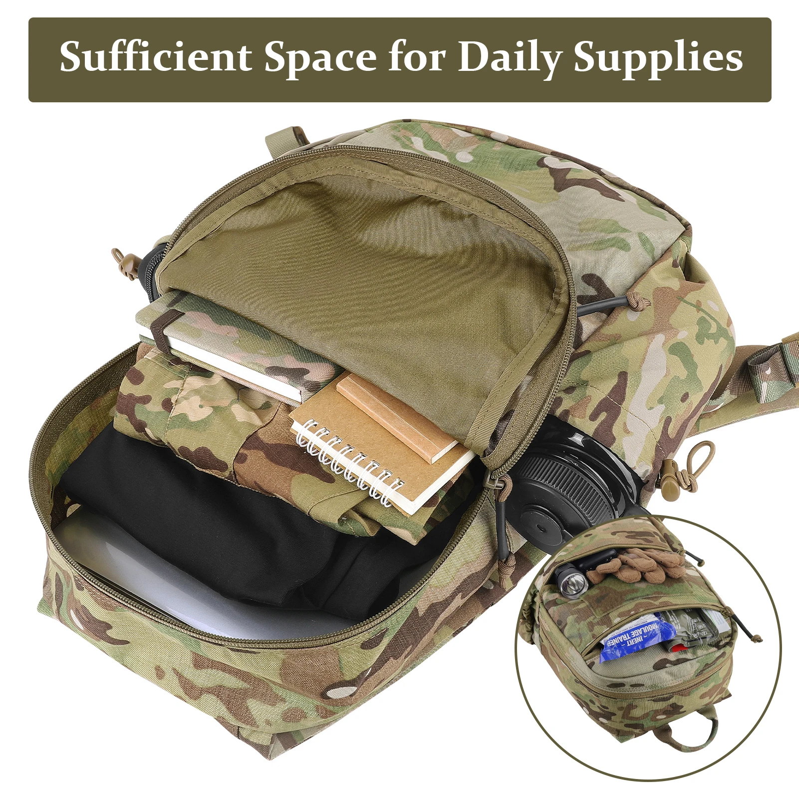 Mochila táctica KRYDEX de 14L, mochila táctica EDC para exteriores, viaje, senderismo, deporte, caza, mochila ligera impermeable - imagen 2