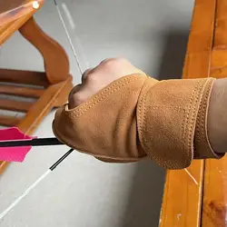 Guantes de velocidad de arco tradicional de cuero de vaca para exteriores, almohadilla para el pulgar, extractor de cuerda engrosado, guantes de tiro con arco