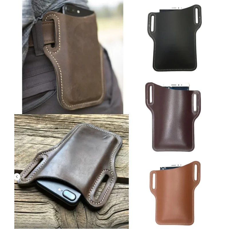 Almacenamiento al aire libre, riñonera Retro de cuero de caballo para teléfono, cinturón, riñonera colgante para hombre, bolsa para teléfono de trabajo deportivo para acampar