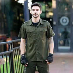 Camisa táctica algodón manga corta bolsillos múltiples para hombre