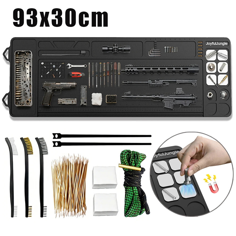 Estera de limpieza de pistola de 93x30cm, estera de limpieza de pistola de Rifle antideslizante con organizador magnético, bandeja de piezas, Kit de limpieza de pistola Universal