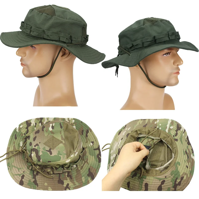 Sombreros Boonie de camuflaje para hombre y mujer, sombrero de cubo para verano, caza al aire libre, senderismo, pesca, escalada, sombreros planos de moda con bolsillo - imagen 3