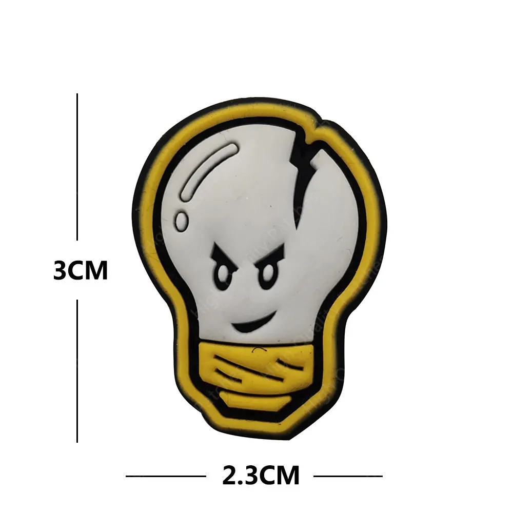 Mini bombilla de dibujos animados, paquete al aire libre con insignia, PVC, goma suave, pegatina mágica, parche brillante de color negro, parches de ropa - imagen 5