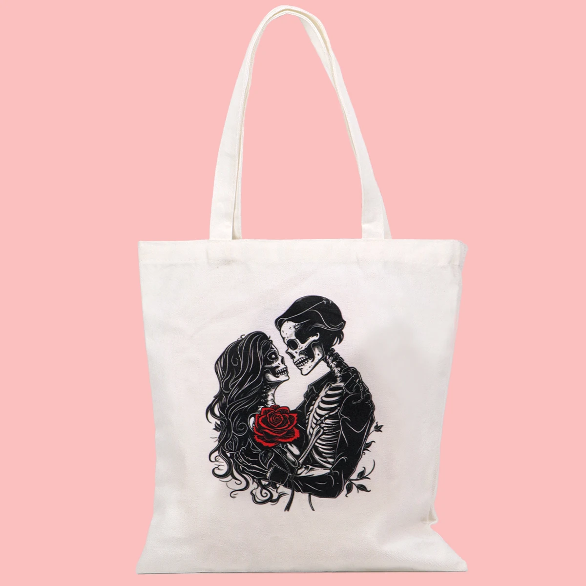 Bolso de mano con esqueleto, bolsos de hombro para mujer, bolso de compras Vintage, bolso de mano de lona informal de gran capacidad - imagen 5