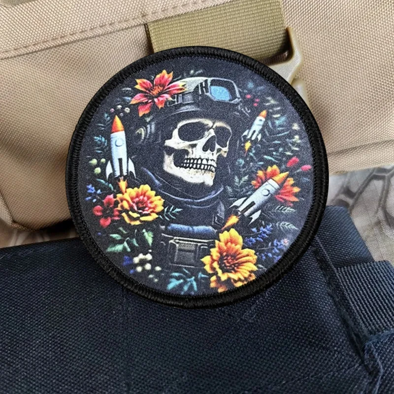 Parche táctico de calavera Floral, parches de gancho y bucle, brazalete, insignia de moral militar, mochila Chevron, pegatinas para chaleco - imagen 4