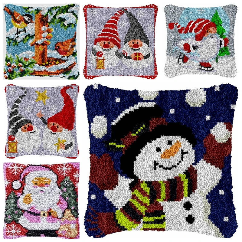 Juego de bordado navideño, Kit de gancho de pestillo de muñeco de nieve, Kits de alfombra, nudo de Navidad, paquete de almohada, manualidades bordadas, cojines - imagen 2