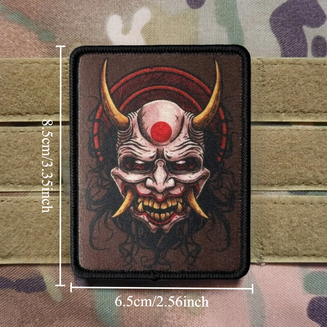Máscara Hannya, demonio malvado, insignia de moral samurái, parche militar táctico impreso, parches de gancho y bucle para ropa, pegatina para mochila - imagen 2