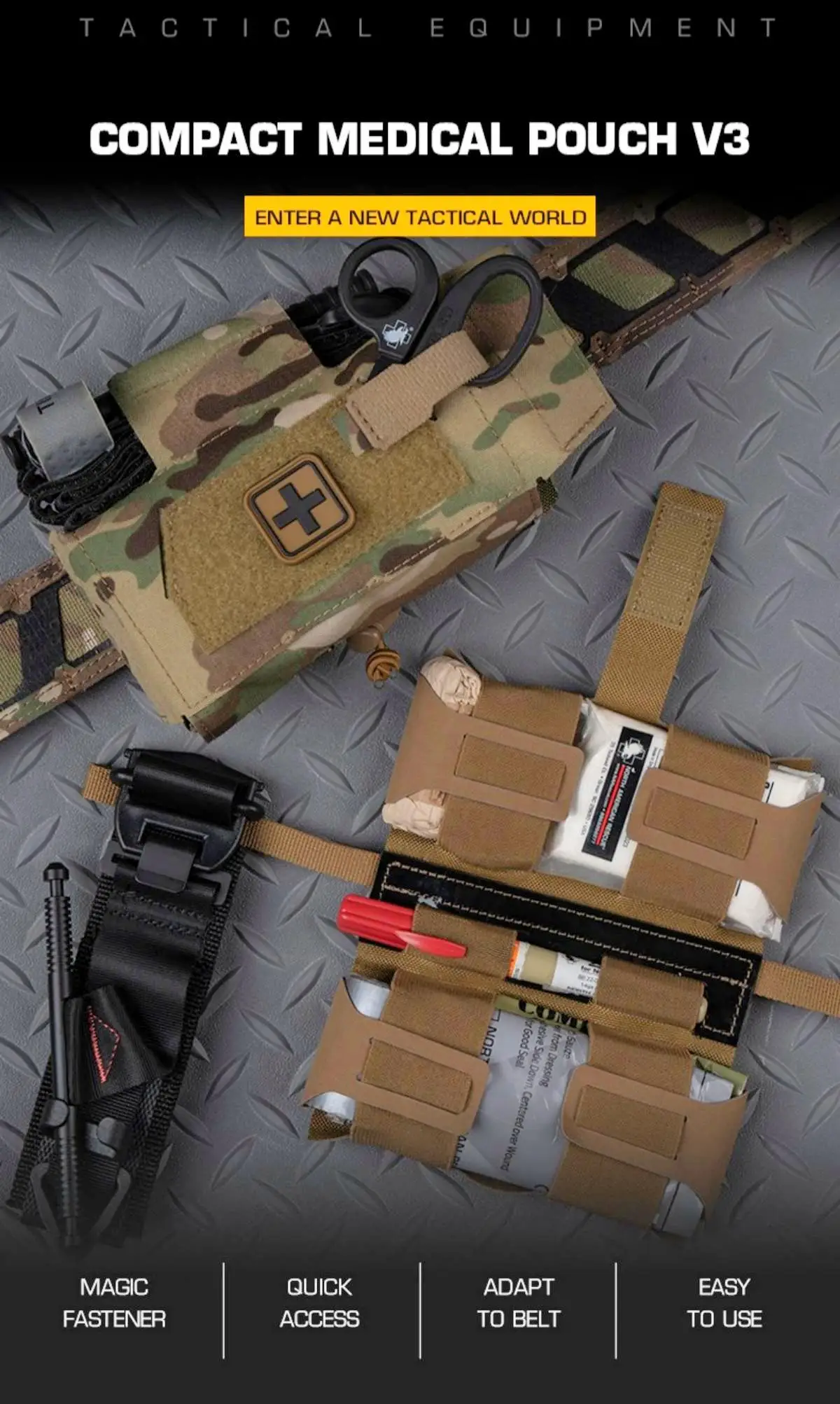 Vista frontal de la bolsa médica compacta Poseidon Defense CMP V3