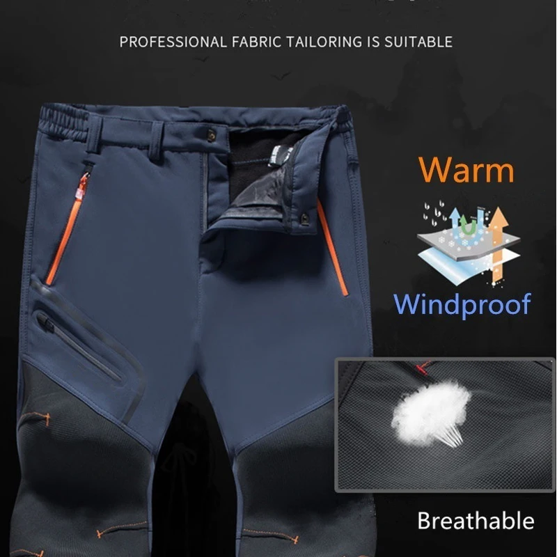 Pantalones Softshell de invierno de gran tamaño para hombre, pantalones de invierno para exteriores, senderismo, pesca, Camping, escalada, senderismo, esquí, pantalones cálidos de viaje, S-4XL - imagen 2