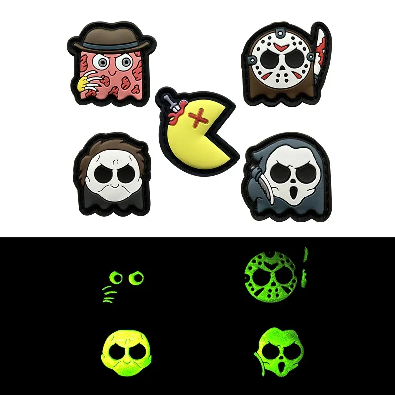 Parches tácticos luminosos de la serie Eating Bean, 5 piezas de PVC, Mini parche de gancho y bucle, brazalete nostálgico, insignia de moral, pegatinas para mochila - imagen 2