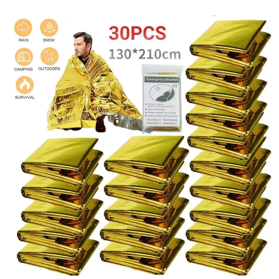 Manta de supervivencia dorada y plateada de emergencia para exteriores, 130x210cm, 5-30 unidades, impermeable, cortina de rescate de primeros auxilios, manta militar térmica - imagen 2