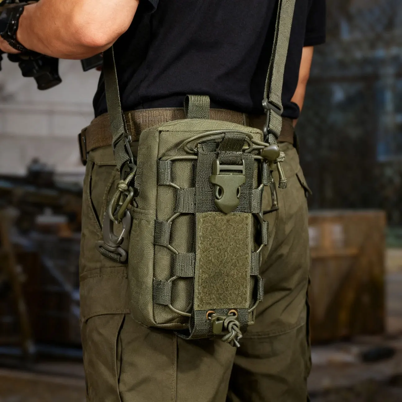 JSJN-bolsa táctica Molle para botella de agua, bolsa con soporte para cinturón, para viajes al aire libre, Camping, senderismo, caza, soporte para botella de agua y hervidor - imagen 4