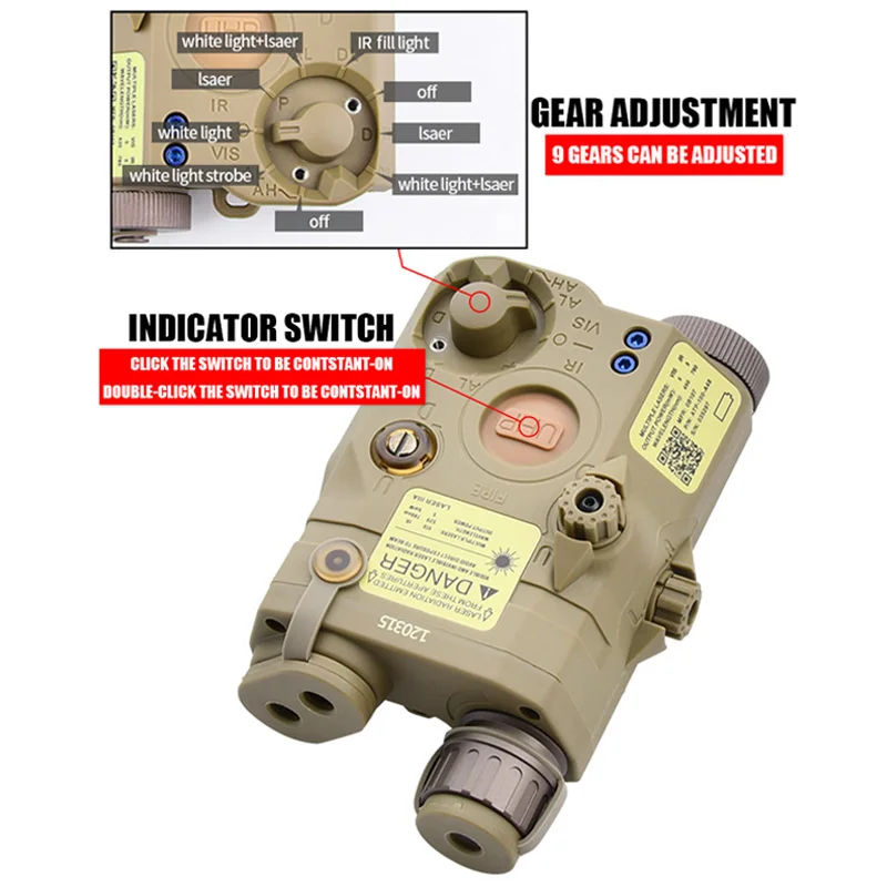 Luz de relleno táctica PEQ 15, luz de relleno IR láser rojo y verde, sureir M600C, linterna e interruptor de presión de Control Dual, carril de 20mm para caza Airsoft - imagen 3